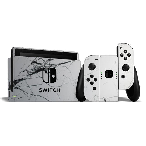 White Marble Black Strips - Nintendo Switch Skins